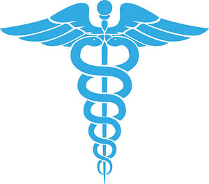 An image of the caduceus, the traditional symbol of Hermes and features two snakes winding around an often winged staff.