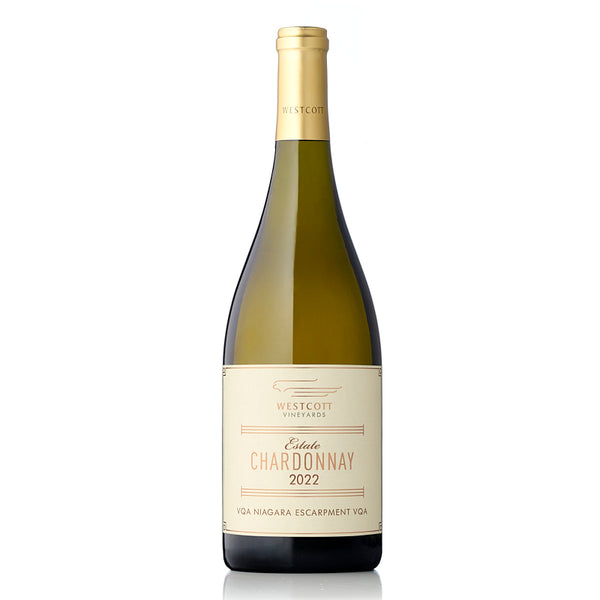 A bottle of 2022 Estate Chardonnay Wine.